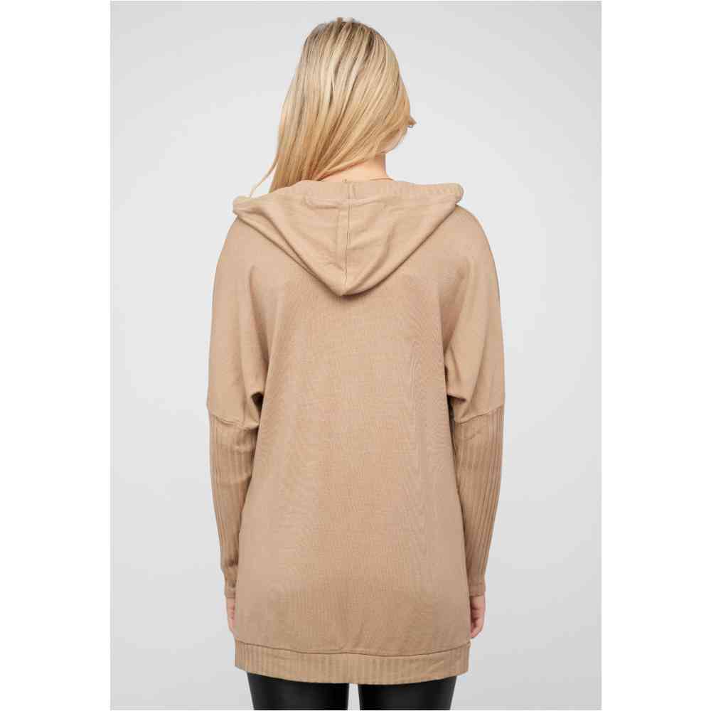 Cloud5ive - Open-cut with hood Long cardigan - Beige